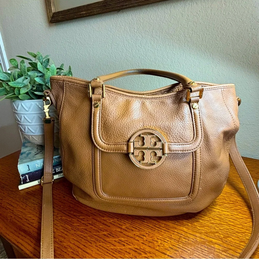 Tory Burch Tan Leather Hobo with Logo Medallion
